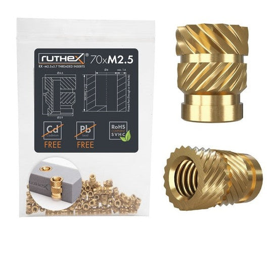 Ruthex M2.5 inserti filettati – RX-M2.5x5.7 (70 pezzi)