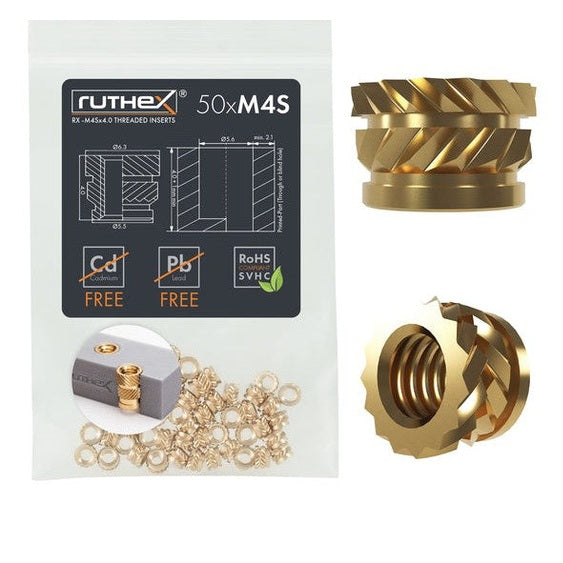 Ruthex M4 inserti filettati corti – RX-M4Sx4.0 (50 pezzi)